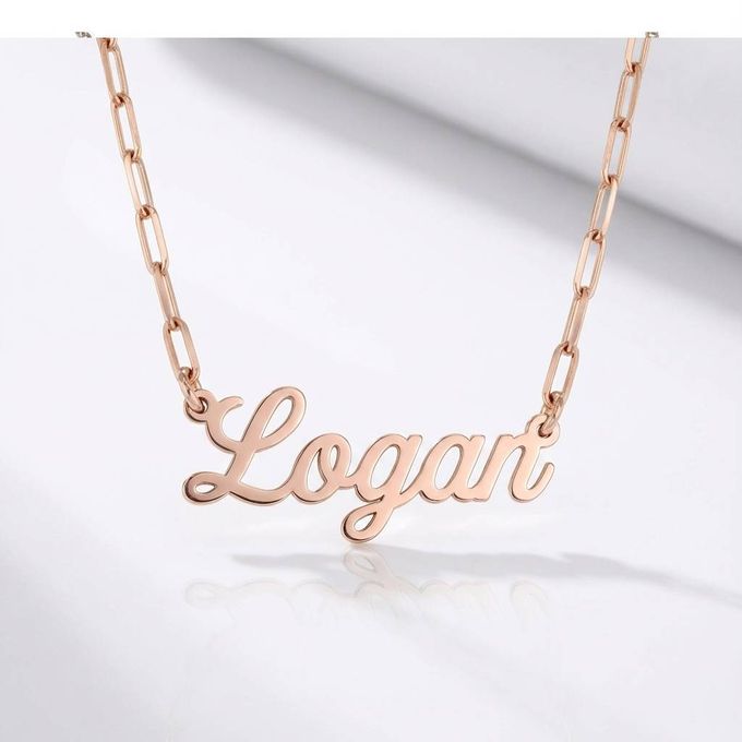 Logan Paperclip Script Name Necklace in 18K Rose Gold Plating Logan Paperclip Script Name Necklace in 18K Rose Gold Plating