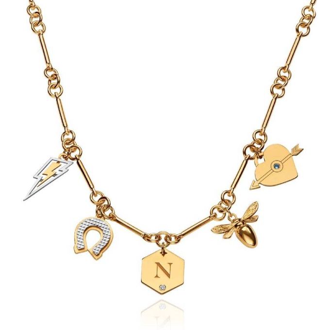 Luckiest Charms Necklace with N initial in Gold Finish