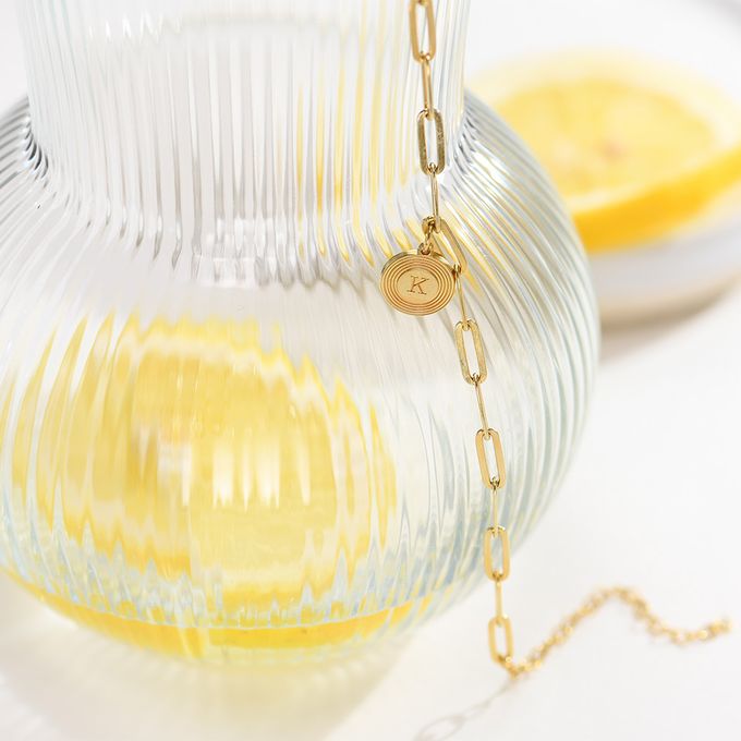 Odeion Initial Link Chain Bracelet  Anklet in 18K Gold Plating