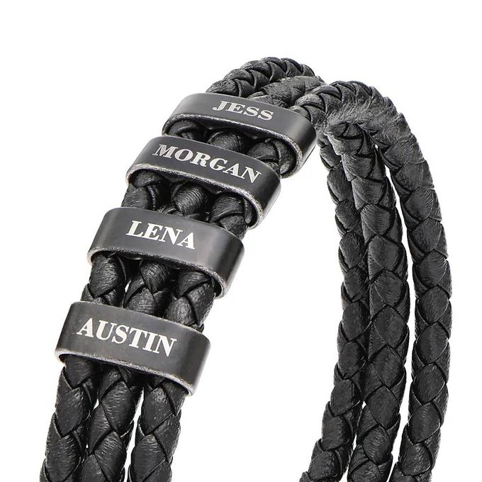 Oxide Vertical Tags Men Braided Leather Bracelet