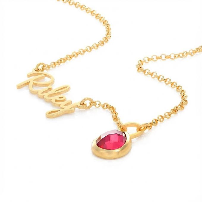 Riley Annie Teardrop Name Necklace with Gemstone in 18K Gold Vermeil