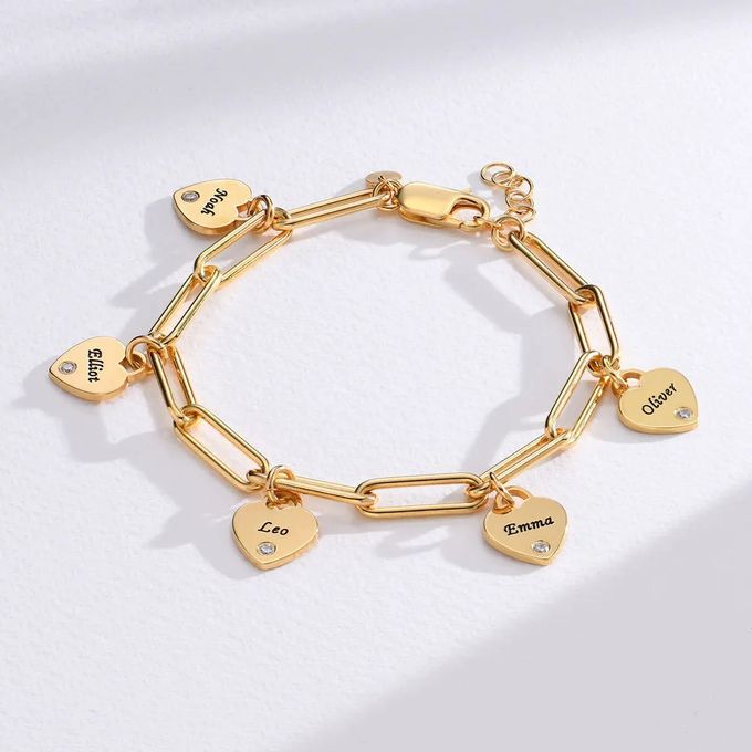 Gold Bracelet With Custom Diamond Heart Charms 