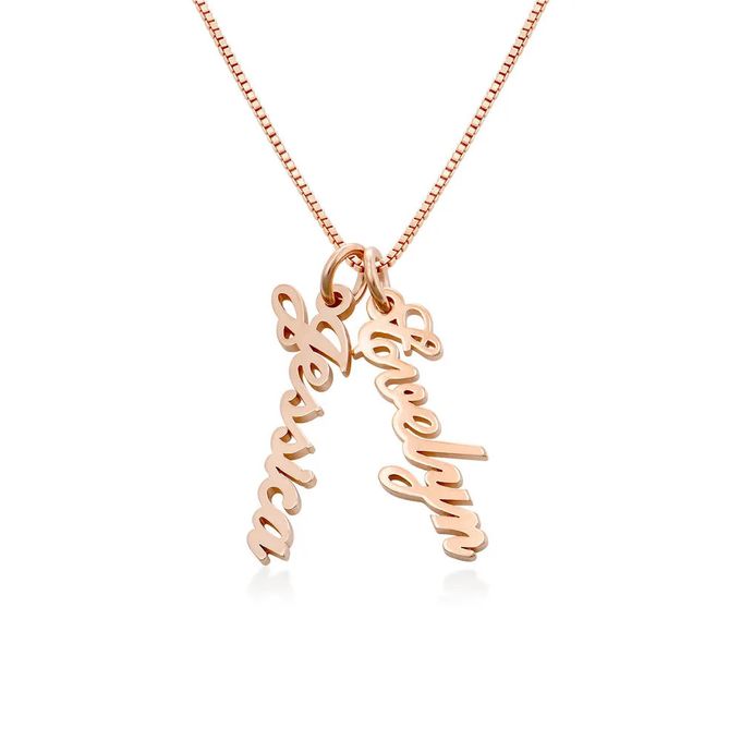 Vertical Name Pendant Necklace in Rose Gold Plating