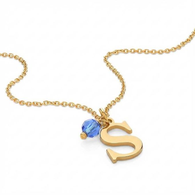 Initial Necklace with Birthstone in 18K Gold Plating