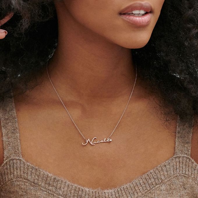 Signature Style Name Necklace in Rose Gold Plating with Diamond