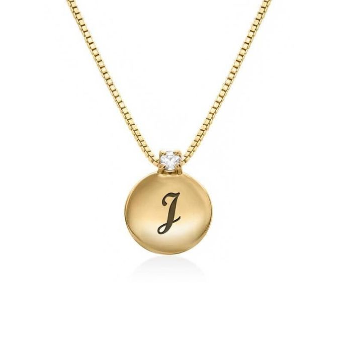 Small Circle J Initial Necklace with Diamond in 18K Gold Plating