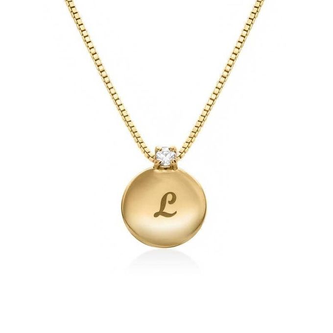 Small Circle L Initial Necklace with Diamond in 18K Gold Plating