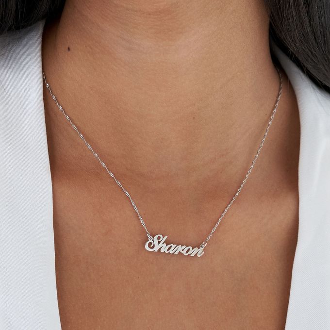 Small Classic Name Necklace in 14k White Gold