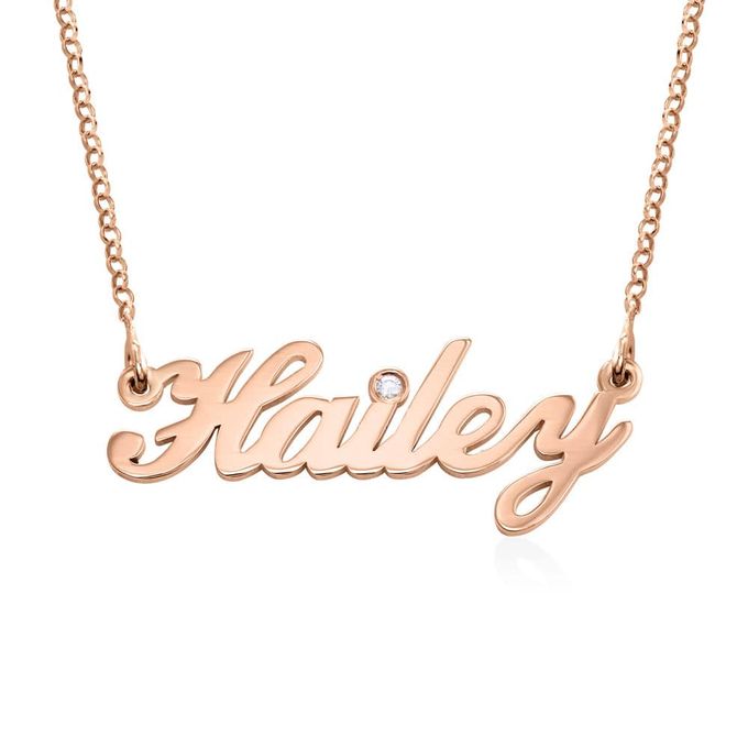 Small Classic Name Necklace in Rose Gold Plated with Diamond