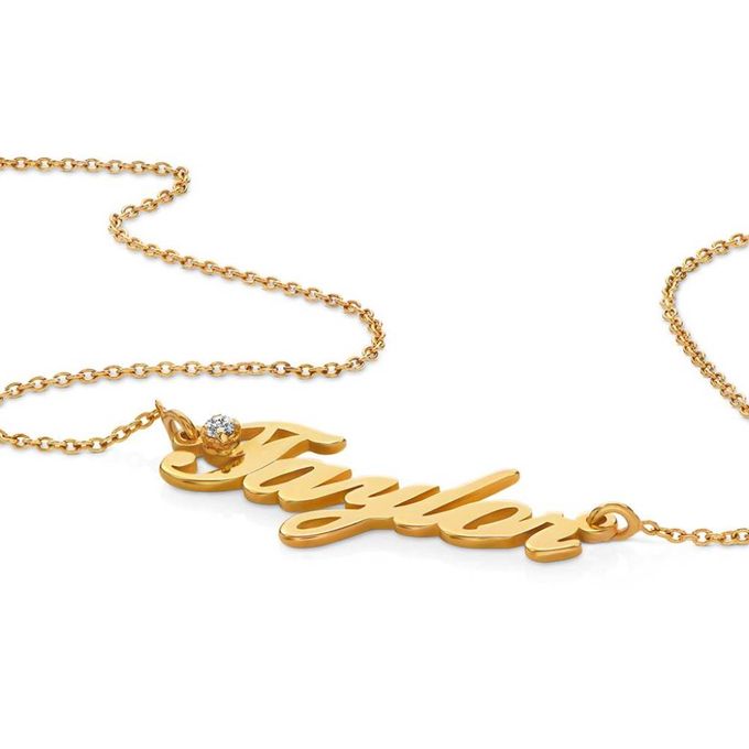 Taylor Hollywood Small Name Necklace with 0.05 CT Diamond in 18K Gold Plating