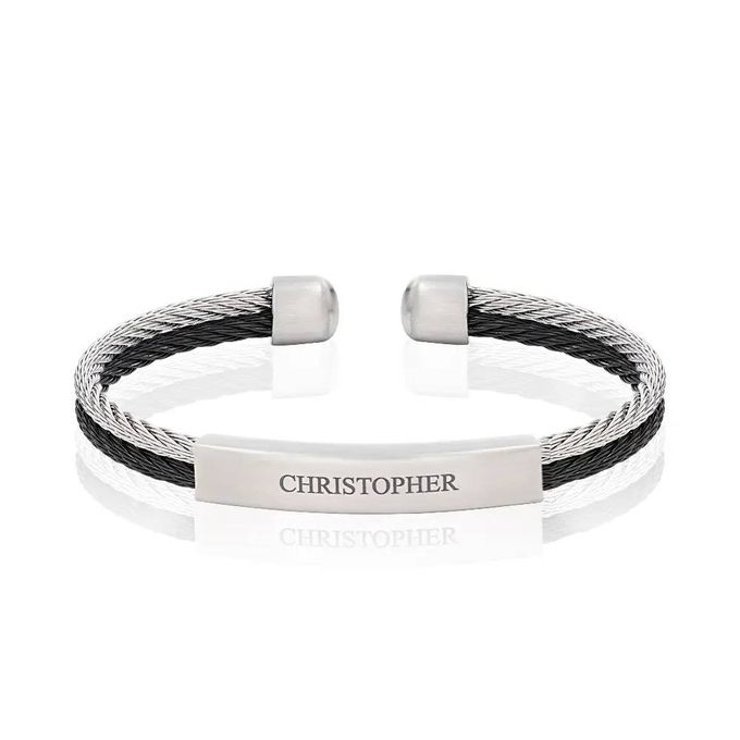 The Two Toned Leader Personalized Men's Cuff Bracelet in Stainless Steel