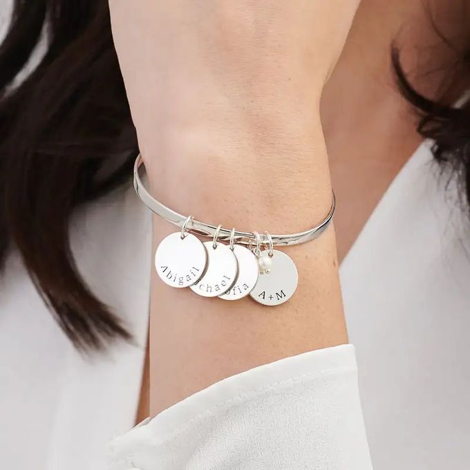 Bangle Bracelet with Personalized Pendants in Sterling Silver by MYKA