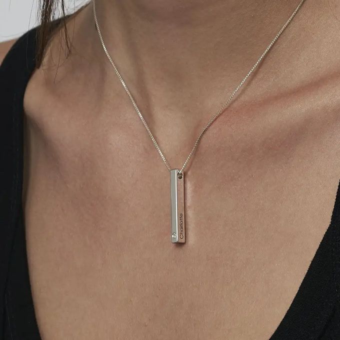 Totem 3D Bar Necklace in Sterling Silver with Diamond – MYKA