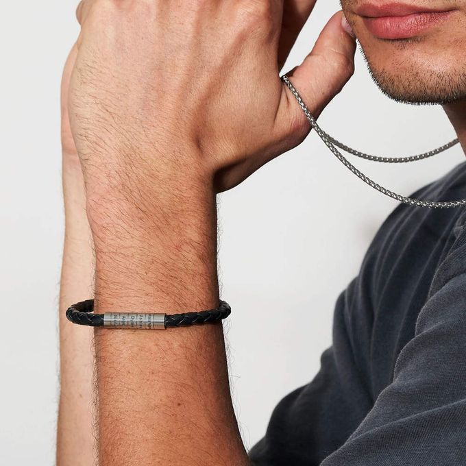 Nevada ﻿Black Braided Leather ﻿Bracelet for Men