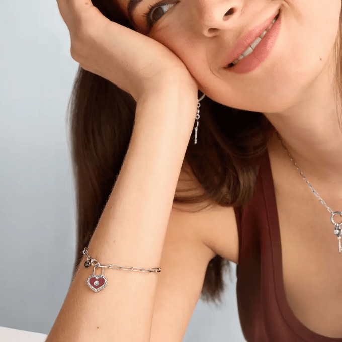 Lock and Key Bracelet on women's hand
