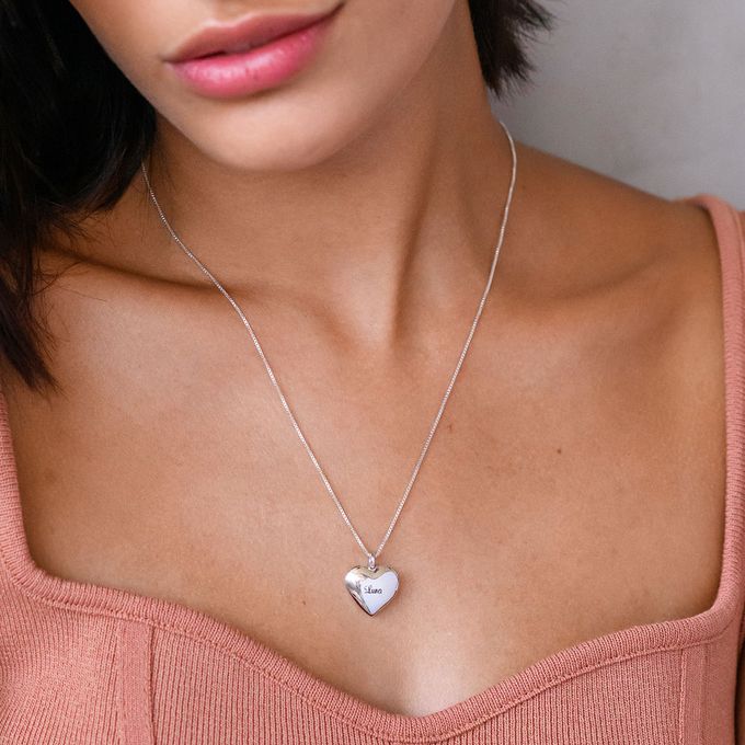 Heart Pendant Necklace with Engraving in Sterling Silver