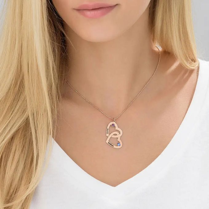 Myka's Heart in Heart Birthstone Necklace - Rose Gold Plated
