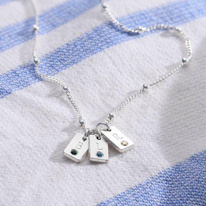 Initial Birthstone Tag Necklace in Sterling Silver
