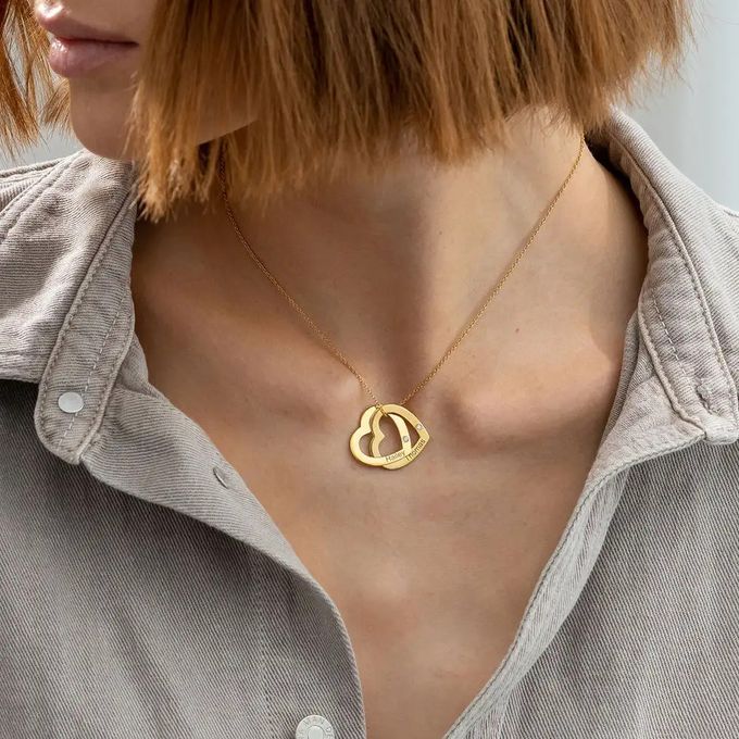 Claire Interlocking Hearts Necklace in Gold Vermeil With Diamonds – MYKA