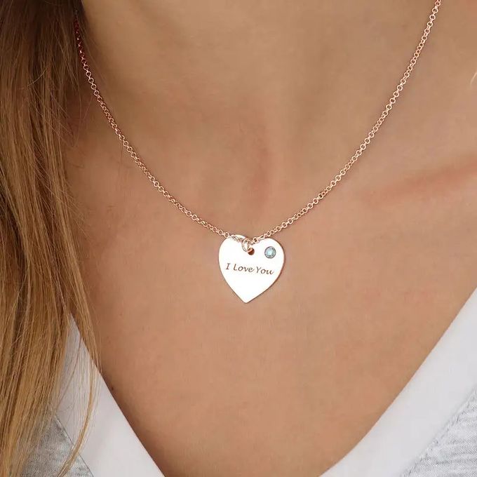 Engraved Heart Necklace With Birthstone in Rose Gold Plating – MYKA