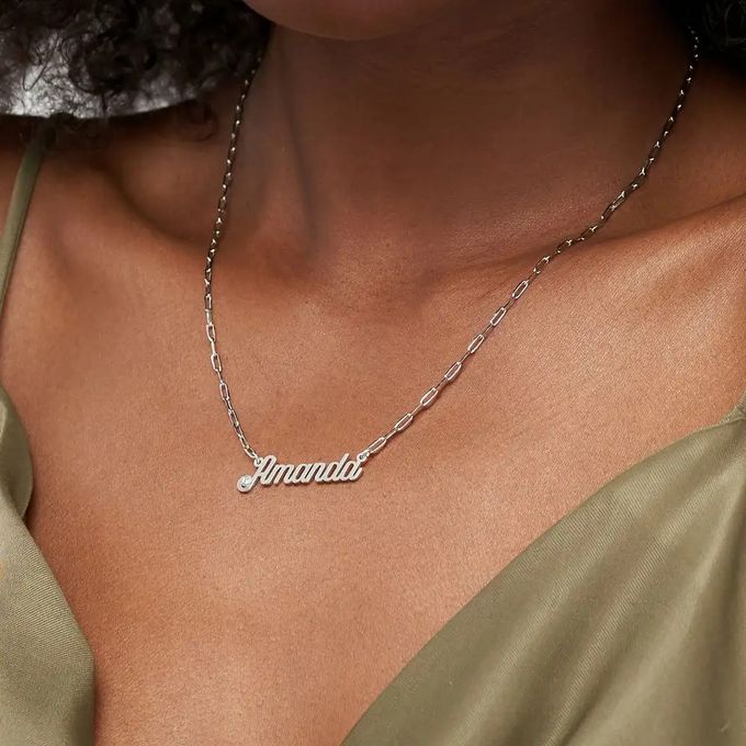 MYKA's Paperclip Script Name Necklace with Diamond in Sterling Silver