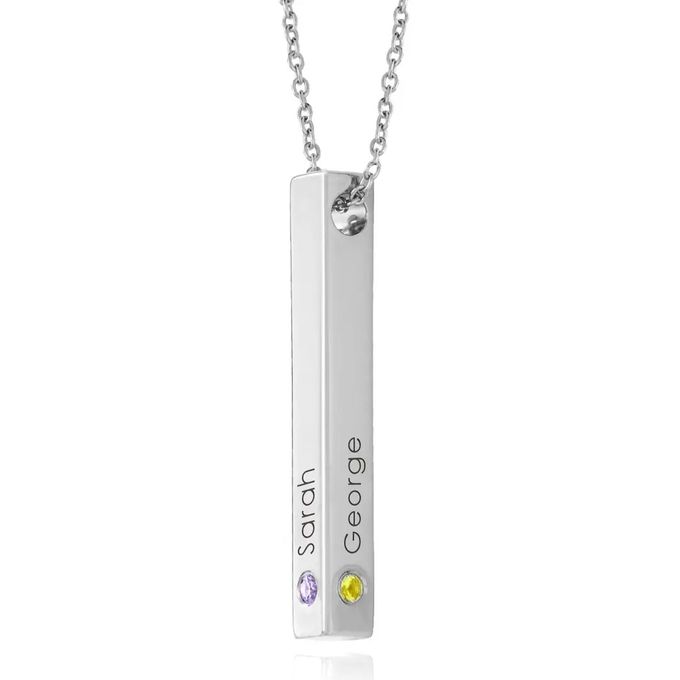 a necklace with four different birthstones on it