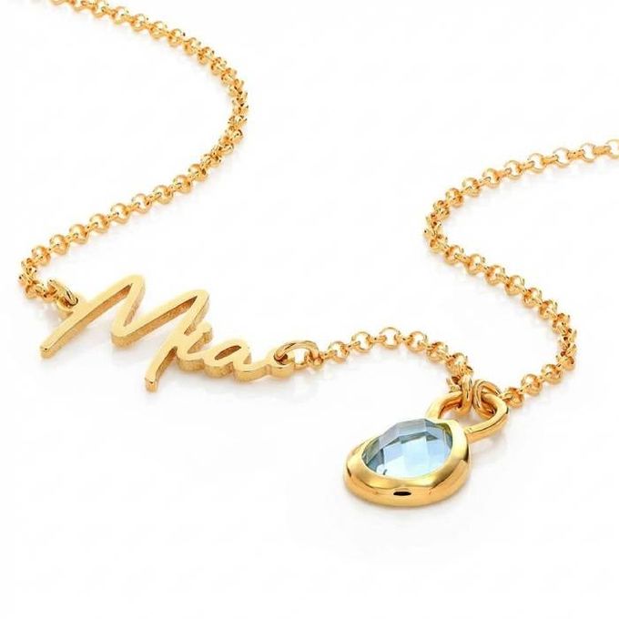 Annie Teardrop Name Necklace with Gemstone in 18K Gold Plating Annie Teardrop Name Necklace with Gemstone in 18K Gold Plating