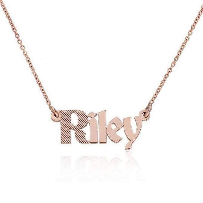 Riley Wednesday Textured Gothic Name Necklace in 18K Rose Gold Plating