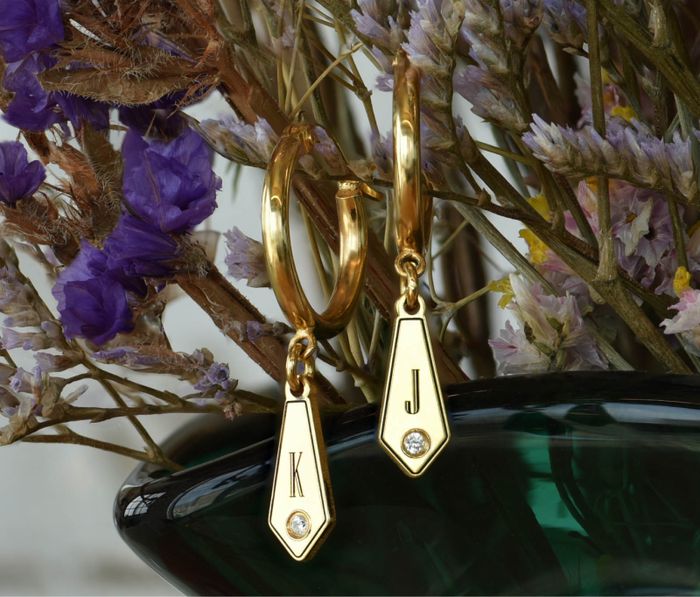 Pair of gold earrings with april birthstone