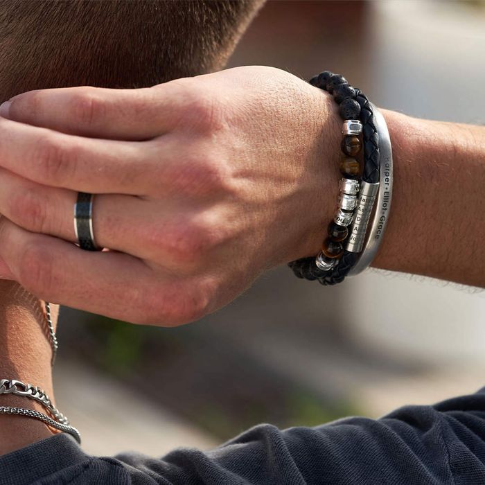 Nevada ﻿Black Braided Leather ﻿Bracelet for Men