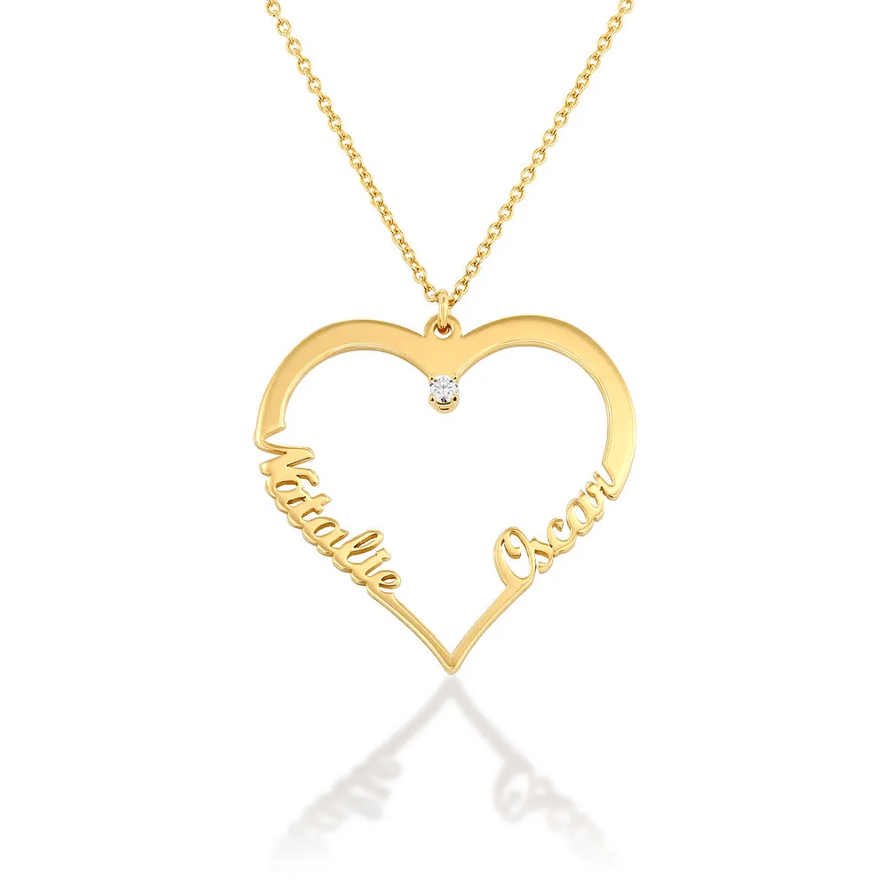 Contur Heart Pendant Necklace with Two Names-MYKA