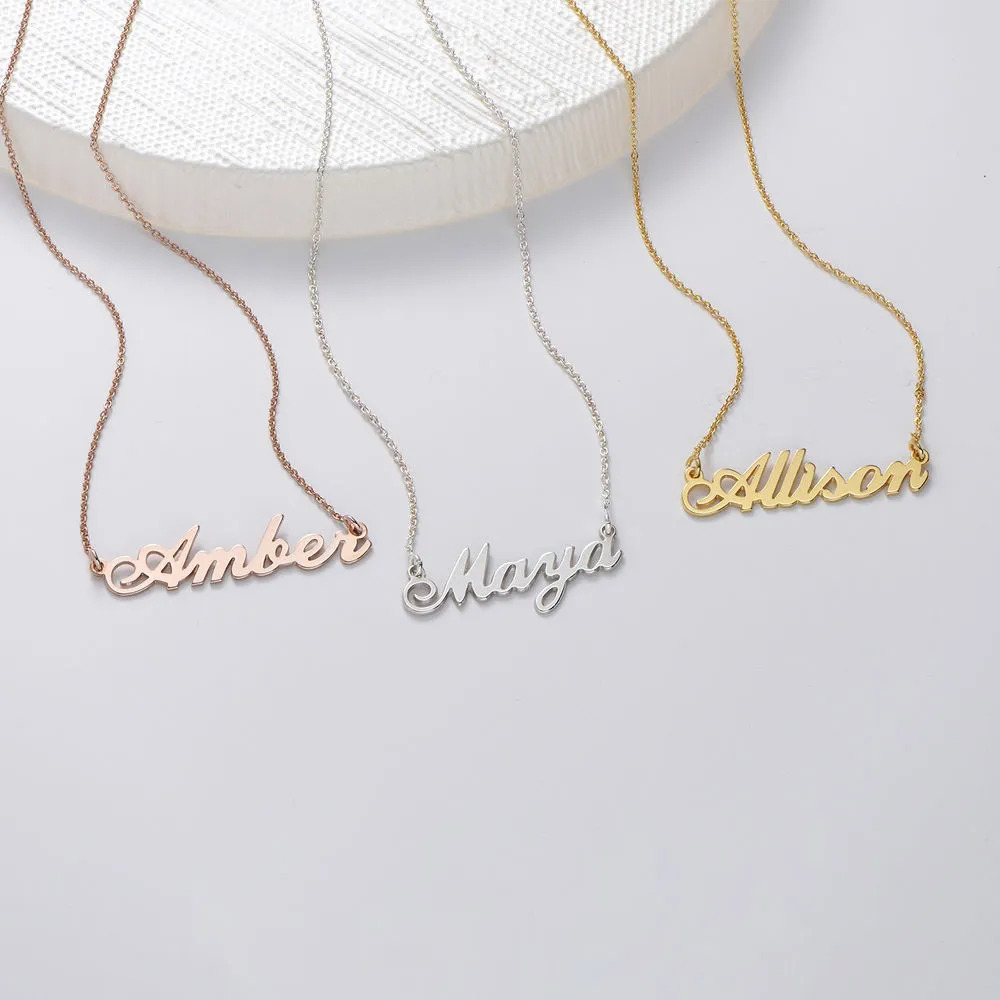 Name necklaces in gold, silver, and rose gold