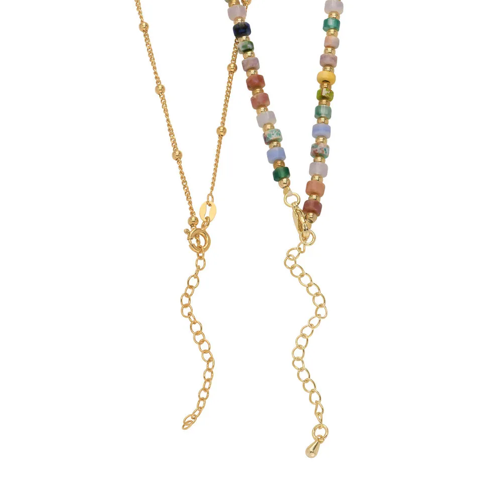 Resort Layered Beads Necklace With Initials in Gold Plating