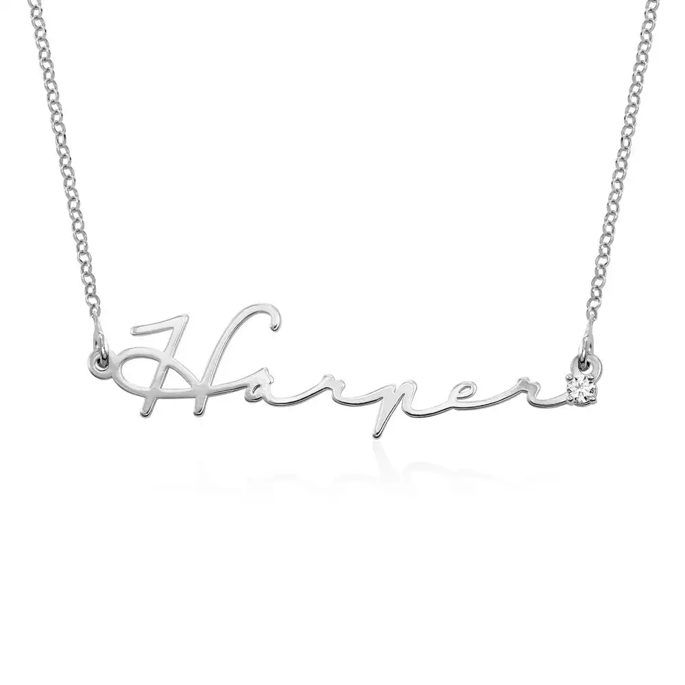 Signature Style Name Necklace in Sterling Silver with Diamond