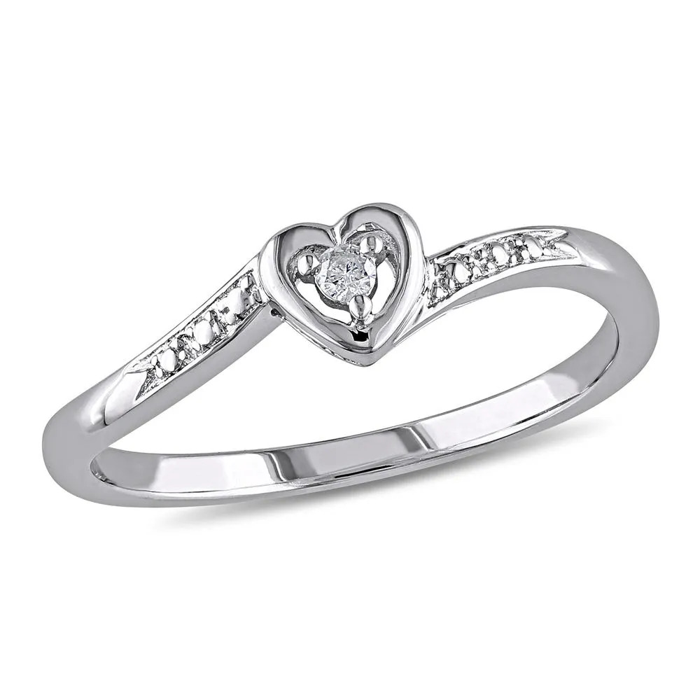 Stock image of a top down view on a sterling silver diamond ring 