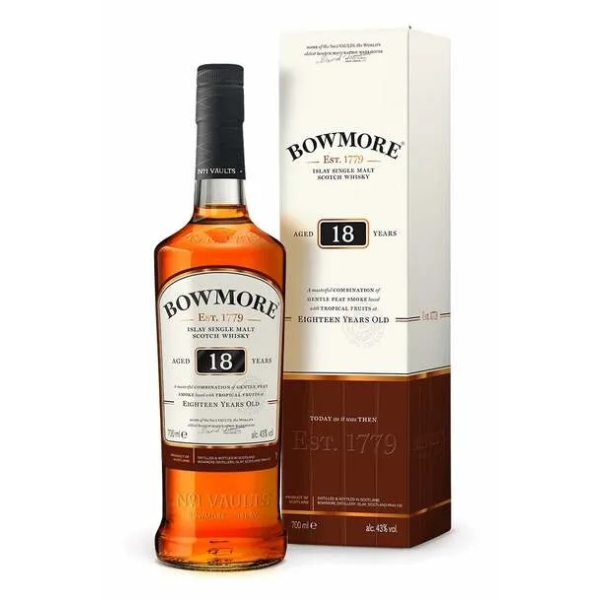 a bottle of bowmore 18 year old