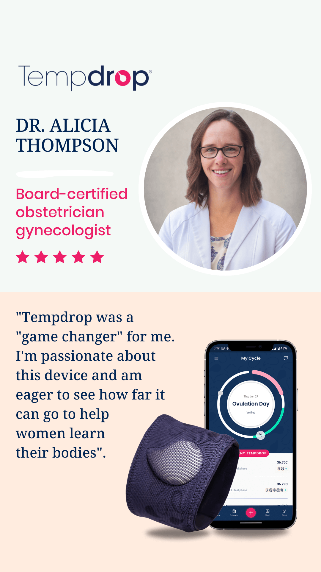 Dr. Alicia Thompson  Testimonial for Tempdrop blog side banner