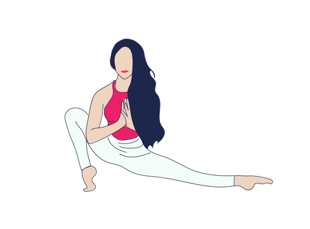 a woman in white pants and a red top