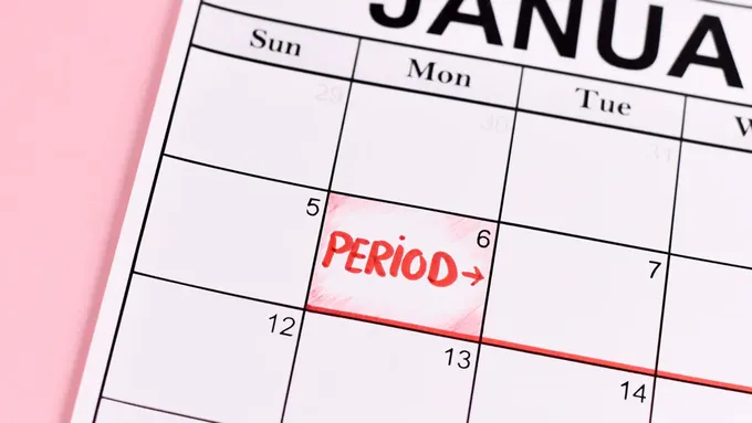 a calendar with the word period written on it