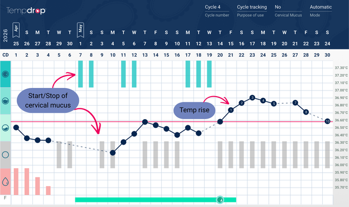 Example of a postpartum chart Example of a postpartum chart, with fertility signs