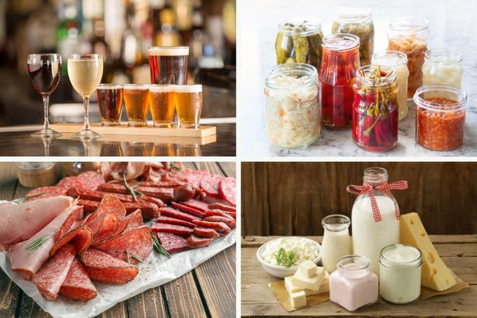 a collage of different types of food and drinks