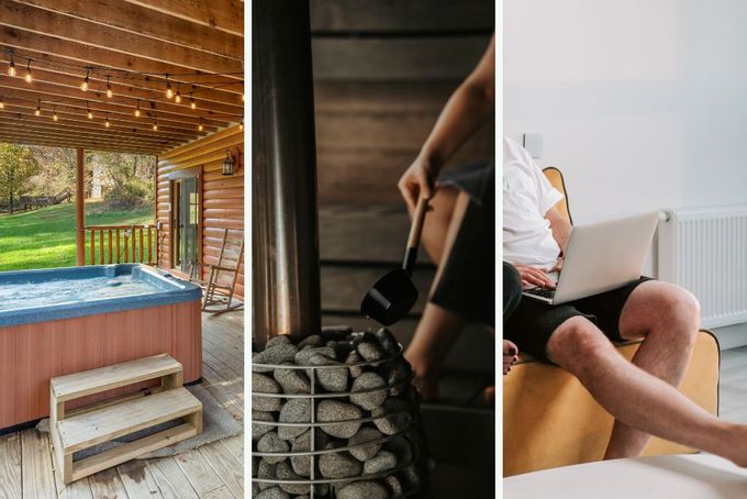 Sauna, hot tub and laptop 