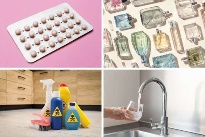 a collage of photos with different types of cleaning products