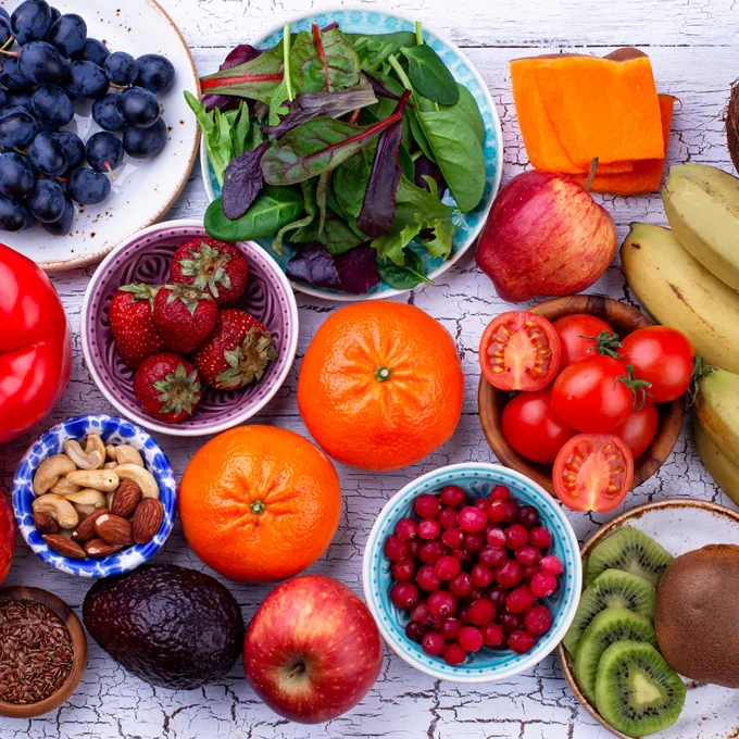 a variety of fruits and vegetables on a table