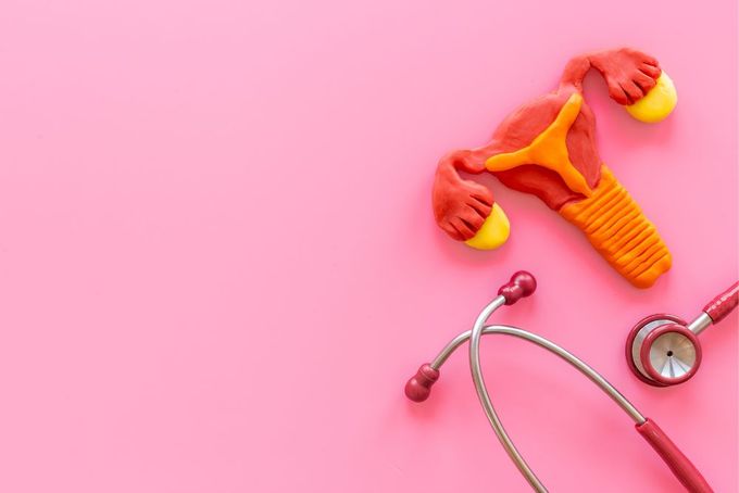 a pink background with a stethoscope and toy animals
