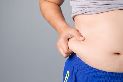 Close-up of a woman pinching her belly fat