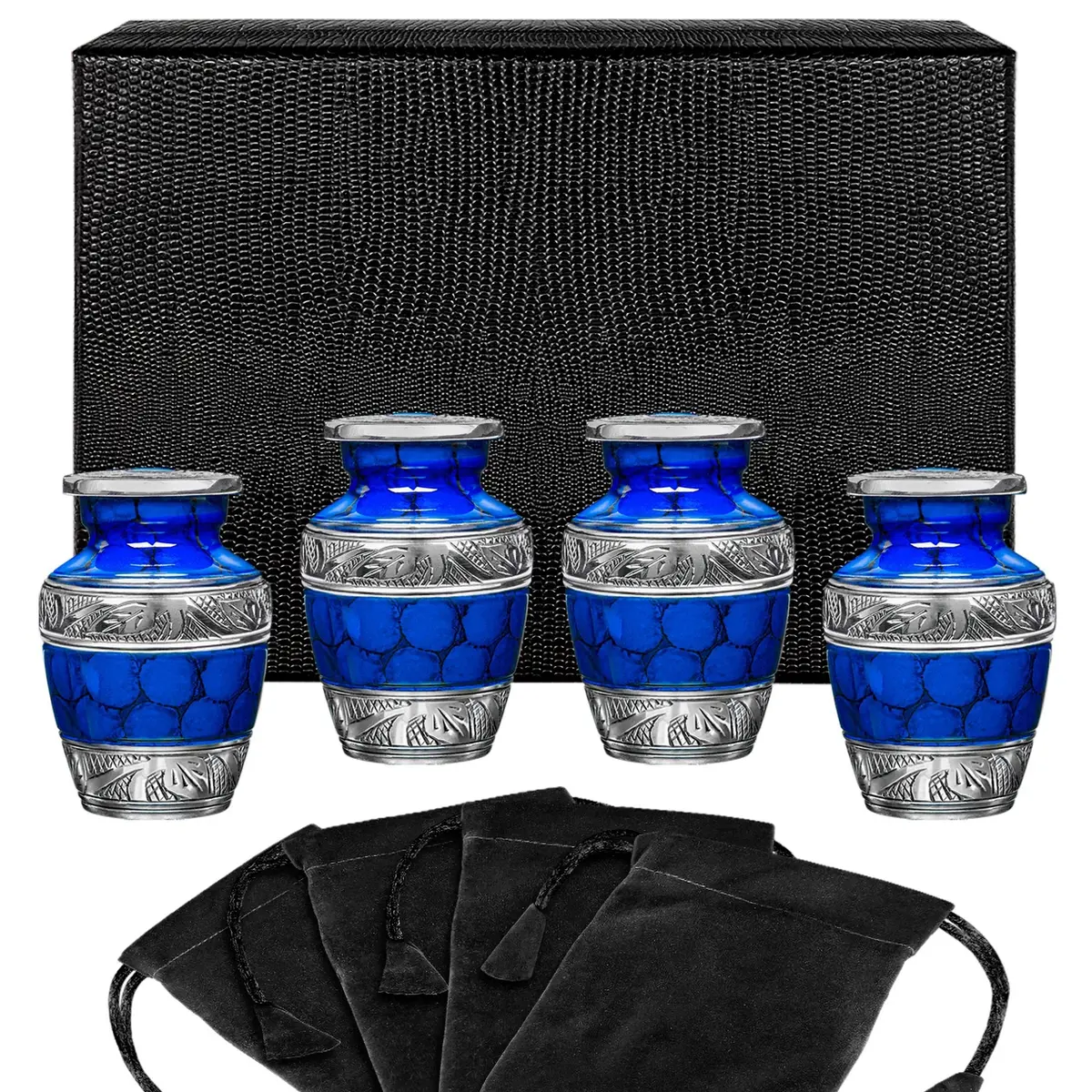 Forever Remembered Classic Blue Keepsake Urns Forever Remembered Classic Blue Keepsake Urns with velvet bags