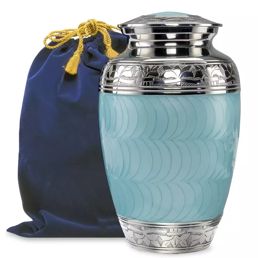 Hugs & Kisses Elegant Light Blue Adult Cremation Urn (With a Velvet Bag) Hugs & Kisses Elegant Light Blue Adult Cremation Urn (With a Velvet Bag)
