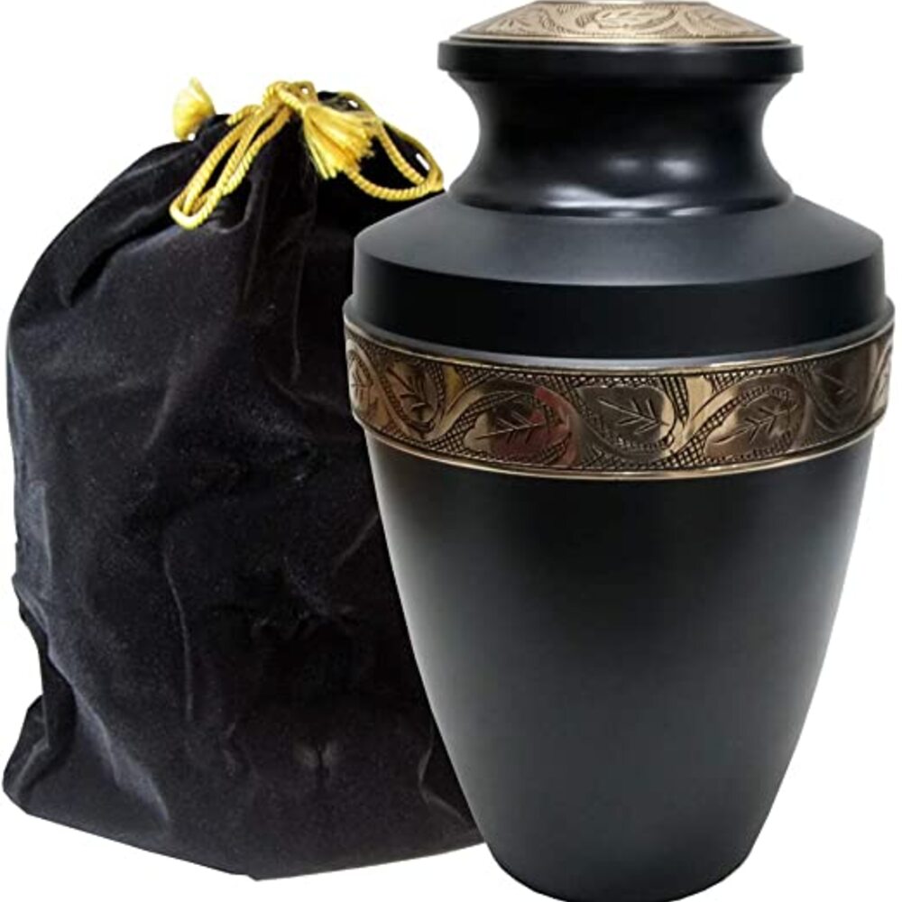 Majestic Black Extra Large Cremation Urn (With a Velvet Bag)