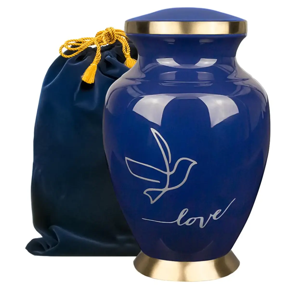 Modern Love Dark Blue Adult Cremation Urn (With a Velvet Bag)